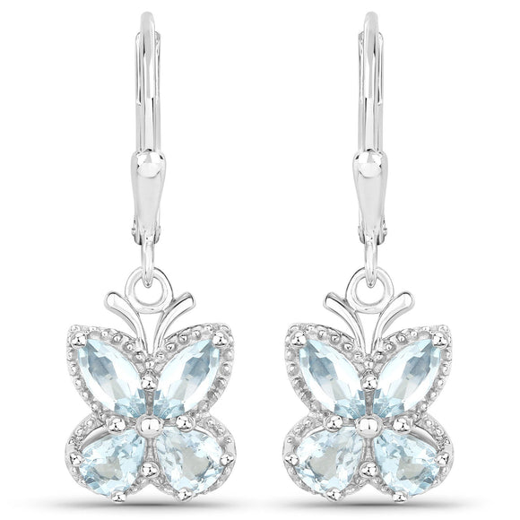 1.76 Carat Genuine Aquamarine .925 Sterling Silver Earrings