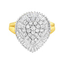 10K Yellow Gold 1.0 Cttw Round and Baguette Cut Diamond Oval Shaped Cluster Ring (I-J Color, I1-I2 Clarity) - Size 7-1