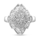 14K White Gold 7/8 Cttw Round and Baguette-Cut Diamond Cluster Ring (H-I Color, SI2-I1 Clarity) - Size 7-1