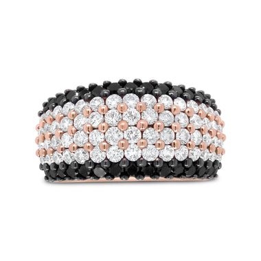 18K Rose Gold 2 1/5 Cttw Black and White Diamond 6 Row Band Ring (F-G and Black Color, VS1-VS2 Clarity) - Ring Size 7