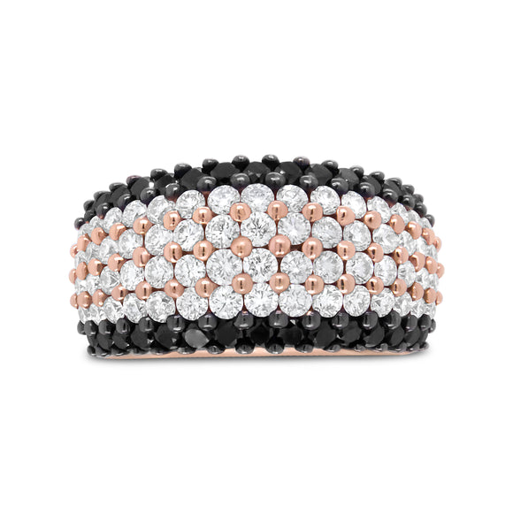 18K Rose Gold 2 1/5 Cttw Black and White Diamond 6 Row Band Ring (F-G and Black Color, VS1-VS2 Clarity) - Ring Size 7