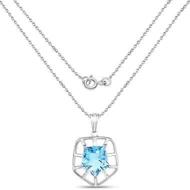7.60 Carat Genuine Blue Topaz .925 Sterling Silver Pendant - 0