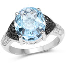 5.37 Carat Genuine Swiss Blue Topaz, Black Diamond & White Topaz .925 Sterling Silver Ring-1