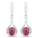 0.70 Carat Genuine Ruby and White Diamond 14K White Gold Earrings-1