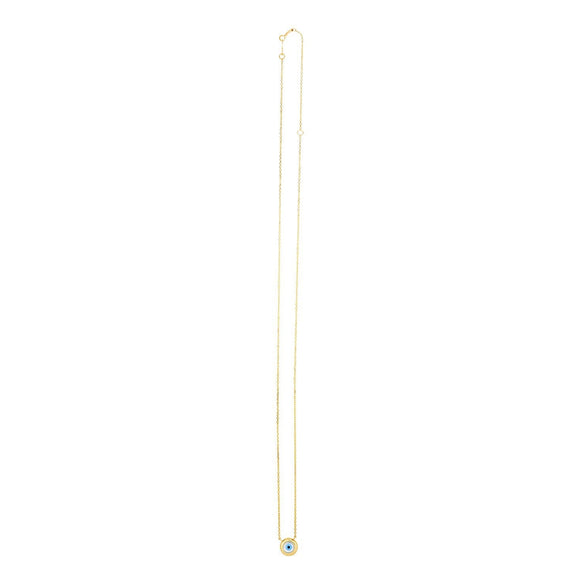 14k Yellow Gold Pearl Evil Eye Necklace