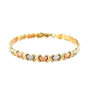 14k Tri-Color Gold Fancy Satin Heart Line Bracelet-2