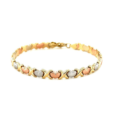 14k Tri-Color Gold Fancy Satin Heart Line Bracelet - 0