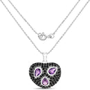 3.19 Carat Genuine Amethyst and Black Spinel .925 Sterling Silver Pendant-2