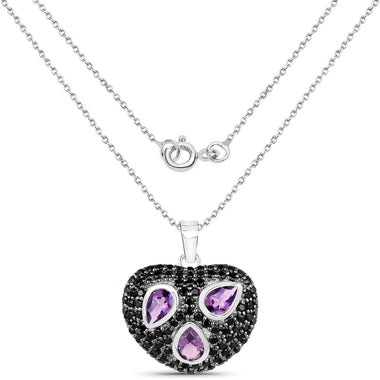 3.19 Carat Genuine Amethyst and Black Spinel .925 Sterling Silver Pendant - 0