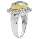 Two Tone Plated 4.16 Carat Genuine Green Amethyst & White Topaz .925 Sterling Silver Ring-2