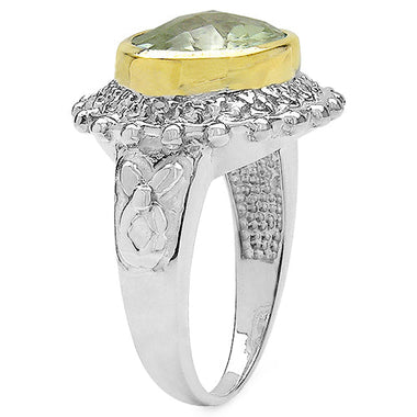 Two Tone Plated 4.16 Carat Genuine Green Amethyst & White Topaz .925 Sterling Silver Ring - 0