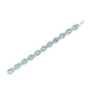 .925 Sterling Silver 7x7 mm Cushion Cut Blue Topaz and 1/10 Ctw Single Cut Diamond Square Shape Tennis Bracelet (I-J Color, I1-I2 Clarity) - 7"-5