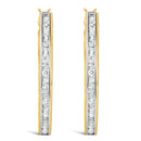 10K Yellow Gold 1.00 Cttw Round and Baguette-Cut Diamond U-Hoop Earrings (H-I Color, SI2-I1 Clarity)-2