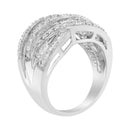 .925 Sterling Silver 1.0 Cttw Channel Set Alternating Round and Baguette Diamond Cross-over Bypass Ring Band (I-J Color, I2-I3 Clarity) - Size 7-4