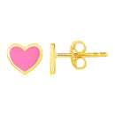 14k Yellow Gold and Enamel Pink Heart Stud Earrings-1