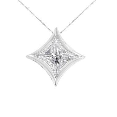 10K White Gold 1/10 Cttw Bezel Set Solitaire Princess Cut Diamond Kite Shaped Pendent Necklace - 18" Inches