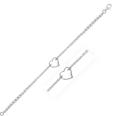 14k White Gold Cable Chain Anklet with Open Heart Station - 0