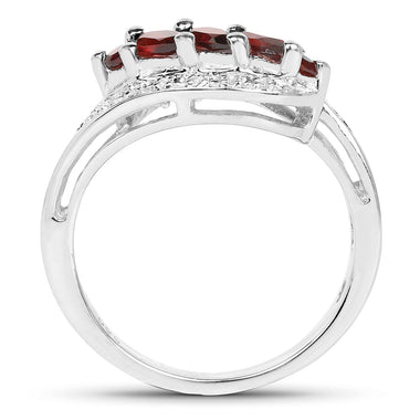 0.76 Carat Genuine Garnet and White Diamond .925 Sterling Silver Ring - 0