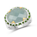 Two Tone Plated 9.12 Carat Genuine Milky Aquamarine and Chrome Diopside .925 Sterling Silver Ring-1