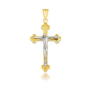 14k Two-Tone Gold Small Budded Style Cross with Figure Pendant-1