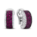 18K White Gold and Black Rhodium Plated 3/4 Cttw Round Diamonds and 1mm Round Red Ruby Huggie Hoop Earrings (F-G Color, VS1-VS2 Clarity)-2