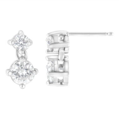 14K White Gold 1 cttw Double Diamond Stud Earrings (H-I Clarity, SI2-I1 Color) - 0