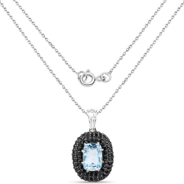 6.70 Carat Genuine Blue Topaz and Black Spinel .925 Sterling Silver Pendant - 0