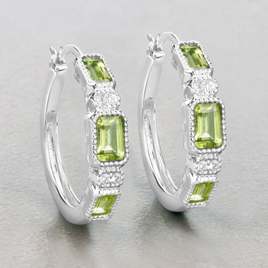2.40 Carat Genuine Peridot and White Topaz .925 Sterling Silver Earrings - 0