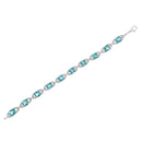 .925 Sterling Silver 7x7 mm Cushion Cut Blue Topaz and 1/20 cttw Round Cut Diamond Fashion Tennis Bracelet (I-J Color, I1-I2 Clarity) - 7"-5