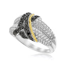 18k Yellow Gold & Sterling Silver Entwined Popcorn Ring with Black Diamonds-1