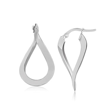 14k White Gold Twisted Freeform Hoop Earrings - 0
