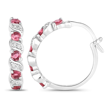 1.28 Carat Genuine Pink Tourmaline and White Topaz .925 Sterling Silver Earrings - 0