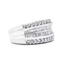 14K White Gold 1.00 Cttw Round and Baguette-Cut Diamond Modern Band Ring (H-I Color, SI2-I1 Clarity) - Ring Size 7-2