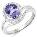 1.82 Carat Genuine Tanzanite and White Zircon .925 Sterling Silver Ring-2