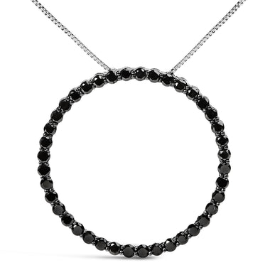 .925 Sterling Silver 4.0 Cttw Black Diamond Open Hoop Circle 18" Pendant Necklace (Black Color, I2-I3 Clarity) - 0