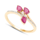 0.68 Carat Genuine Ruby and White Diamond 14K Yellow Gold Ring-2
