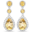 7.06 Carat Genuine Citrine and White Topaz .925 Sterling Silver Earrings-1