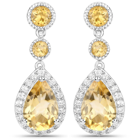 7.06 Carat Genuine Citrine and White Topaz .925 Sterling Silver Earrings