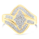 10K Yellow Gold Diamond Bypass Cluster Ring (1 Cttw, I-J Color, I2-I3 Clarity) - Size 7-3
