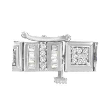 10K White Gold Round and Baguette Cut Diamond Bracelet (2.00 cttw, H-I Color, I2-I3 Clarity) - 0