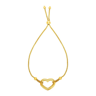Adjustable Bracelet with Shiny Open Heart in 14k Yellow Gold - 0