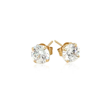 14k Yellow Gold Stud Earrings with White Hue Faceted Cubic Zirconia - 0