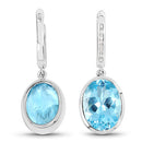 15.13 Carat Genuine Blue Topaz and White Diamond .925 Sterling Silver Earrings-3