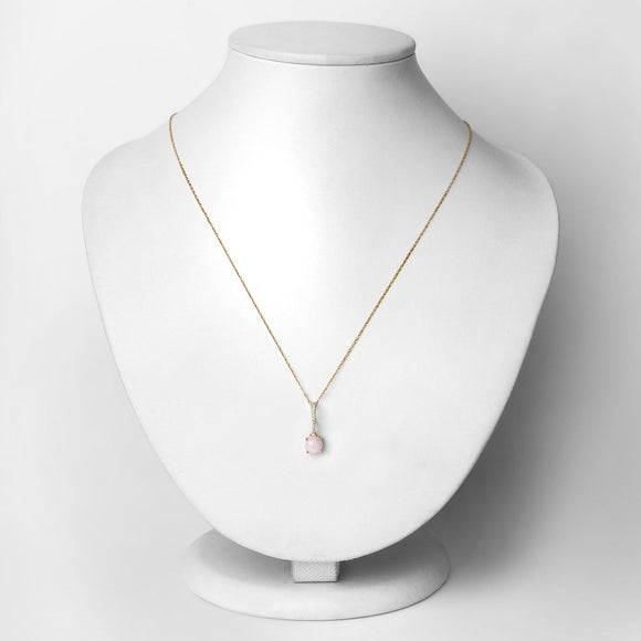 0.53 Carat Genuine Ethiopian Opal and White Diamond 10K Yellow Gold Pendant