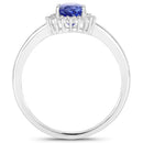0.86 Carat Genuine Tanzanite and White Diamond 14K White Gold Ring-2