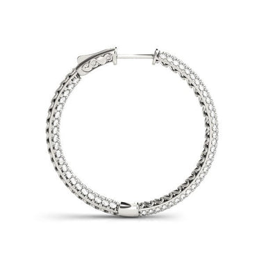 14k White Gold Two Row Pave Set Diamond Hoop Earrings (7 cttw) - 0