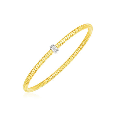 14k Yellow Gold Stretch Bangle with Diamonds - 0