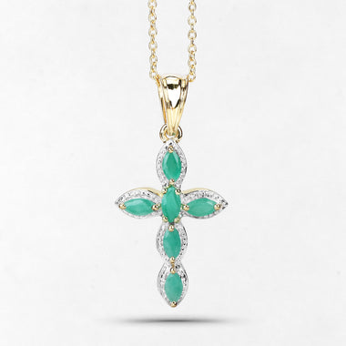 18K Yellow Gold Plated 0.84 Carat Genuine Emerald .925 Sterling Silver Pendant - 0