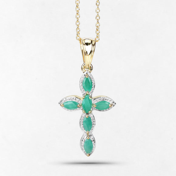 18K Yellow Gold Plated 0.84 Carat Genuine Emerald .925 Sterling Silver Pendant