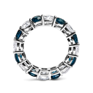 14K White Gold 6 1/4 Cttw Alternating Lab-Grown White and Natural Treated Blue Diamond Eternity Band Ring (F-G Color, VS1-VS2 Clarity) - 0